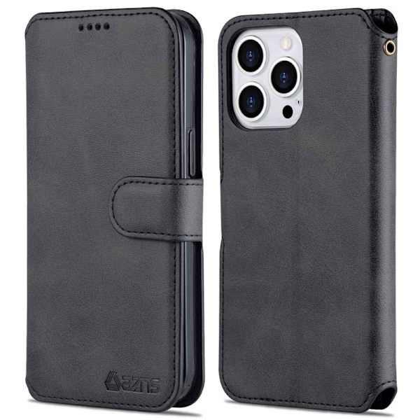 AZNS iPhone 14 Pro Plånboksfodral Konstläder - Full Skydd - Svart