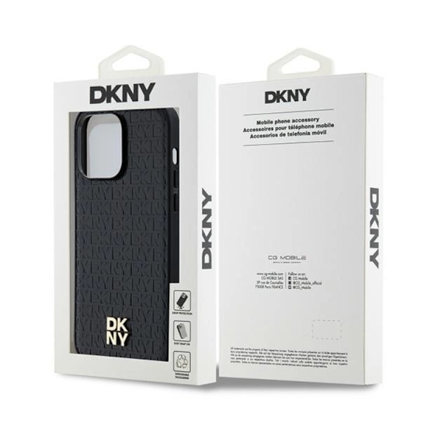 DKNY iPhone 13 Pro Max Mobilskal Magsafe Läder Pattern Metal Logo Svart