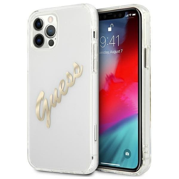Guess Vintage Script Gold Skal iPhone 12 / 12 Pro - Transparent Transparent