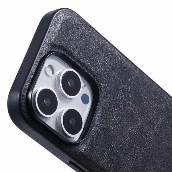 X-LEVEL Bojue-3 Mobilskal till iPhone 16 Pro MagSafe Läder Svart