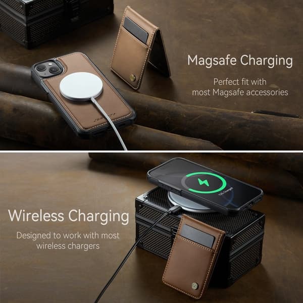 JEEHOOD J06 Mobilskal till iPhone 15 Plus Läder MagSafe RFID - Brun