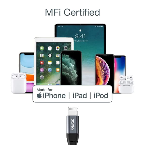 Choetech USB-C till Lightning kabel MFi 1.2m lång - Svart Black