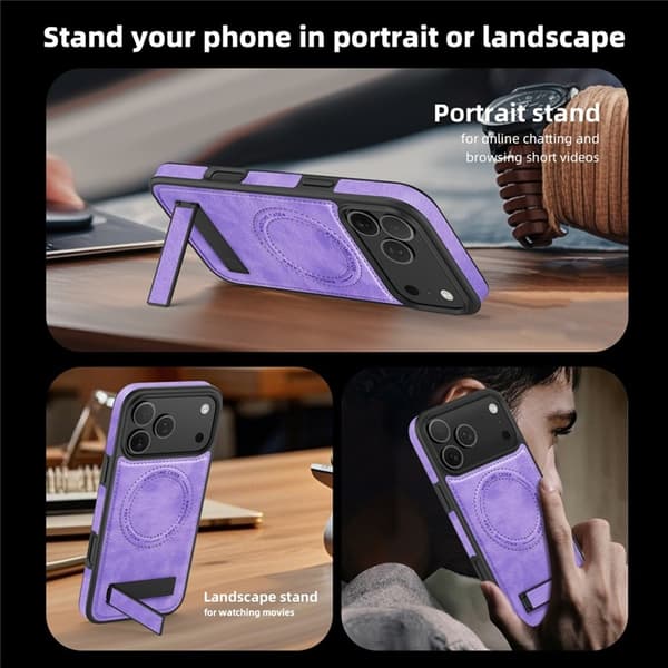 Mobilskal till iPhone 17 Pro MagSafe Kickstand Läder - Lila Lila