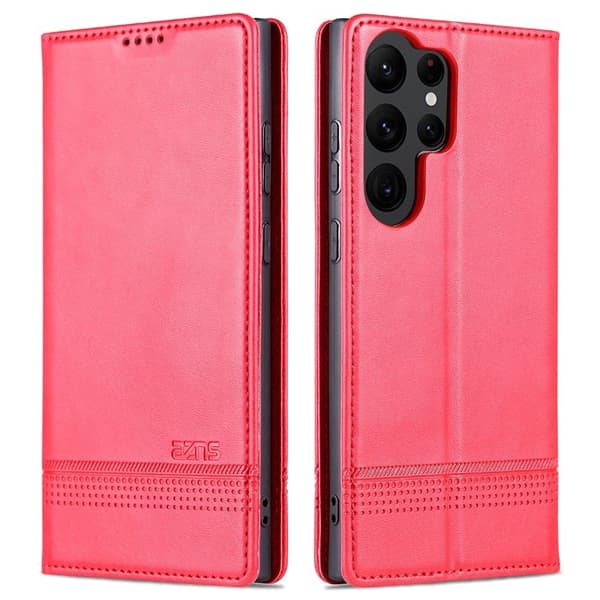 AZNS Samsung Galaxy S23 Ultra Plånboksfodral Konstläder - Röd
