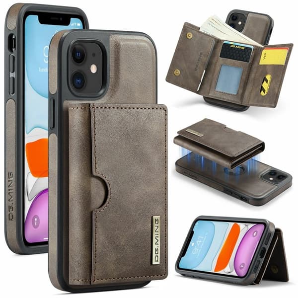 DG.MING M6 Series Mobilskal till iPhone 11 Magnetiskt Plånboksfodral - Brun