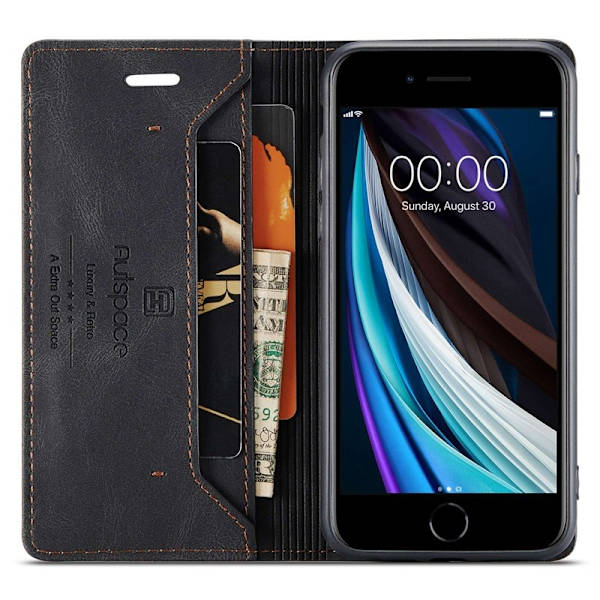AUTSPACE A01 iPhone 6/7/8/SE (2020) Plånboksfodral Konstläder - Svart