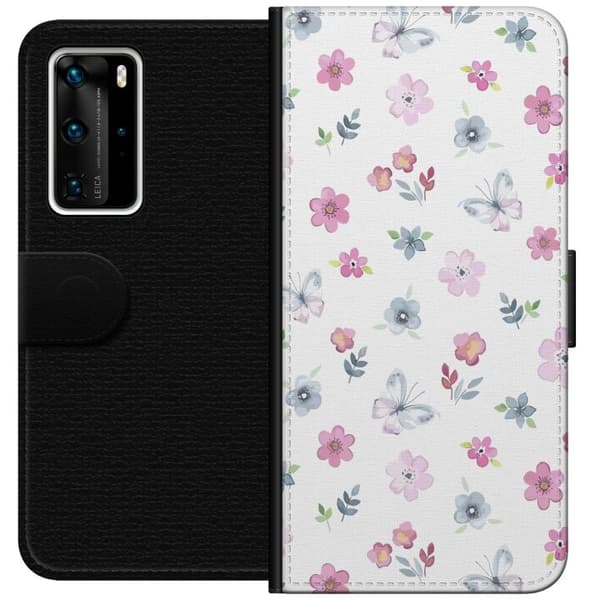 Pung Taske til Huawei P40 Pro med blomster og sommerfugle