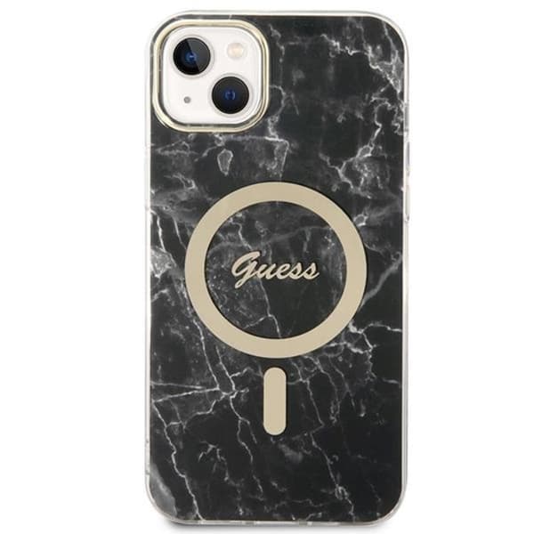 GUESS iPhone 14 Plus Magsafe Skal Marble + Trådløs Oplader - Sort Black