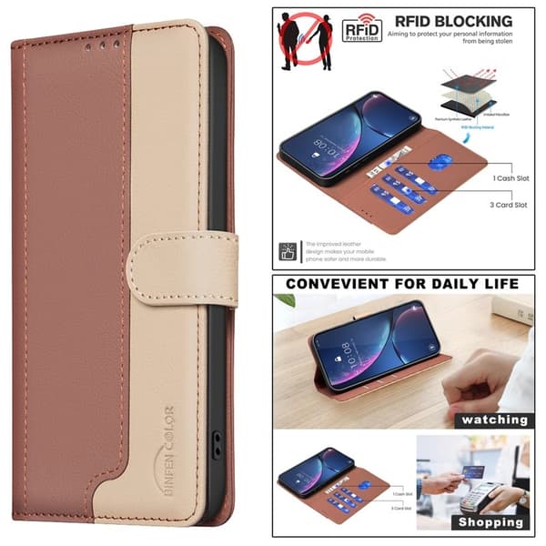 BINFEN Samsung Galaxy S26+ Plånboksfodral Konstläder RFID Skydd - Brun