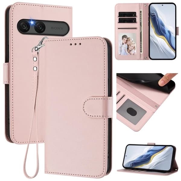 Sony Xperia 10 VII Konstläder Plånboksfodral Med Handledsrem - Rosa Rosa