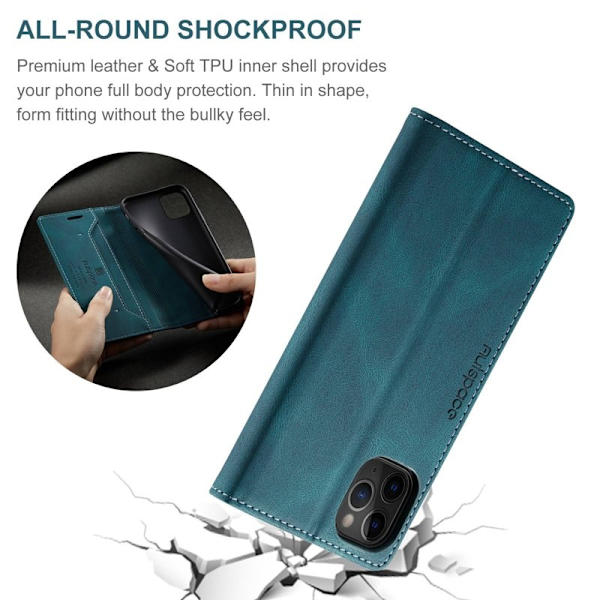 AUTSPACE A01 iPhone 11 Pro Plånboksfodral Konstläder - Blå