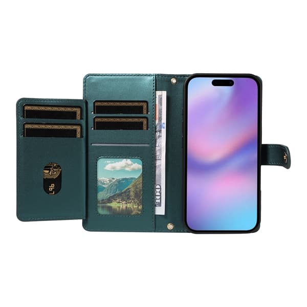iPhone 17 Plånboksfodral Rhombus Läder - Svartgrön Grön