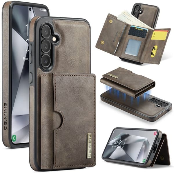 DG.MING M6 Series Konstläder Plånboksfodral för Samsung Galaxy S25+ - Brun