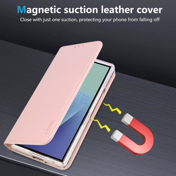 ABEEL Samsung Galaxy Z Fold7 5G Plånboksfodral RFID-Skydd Konstläder Rosa