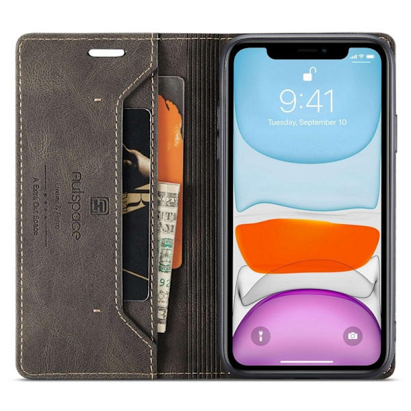 AUTSPACE A01 iPhone 11 Pro Max Plånboksfodral Konstläder - Brun
