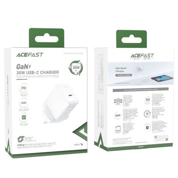 Acefast GaN -seinälaturi USB-C 30W - valkoinen