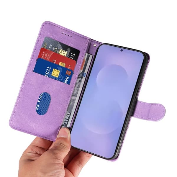 Samsung Galaxy S26 / S26 Pro Plånboksfodral Ställ Konstläder - Lila
