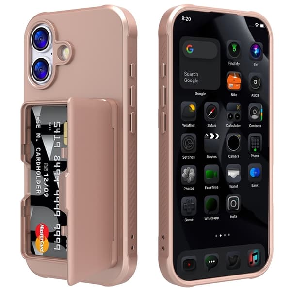 Mobilskal till iPhone 17 Korthållare Mirror Kickstand Roséguld
