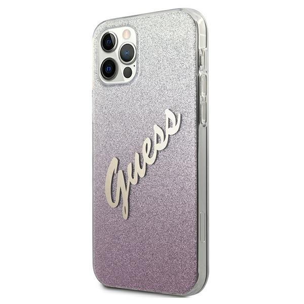 Guess iPhone 12 Pro Max Skal Glitter Gradient Script - Rosa Rosa