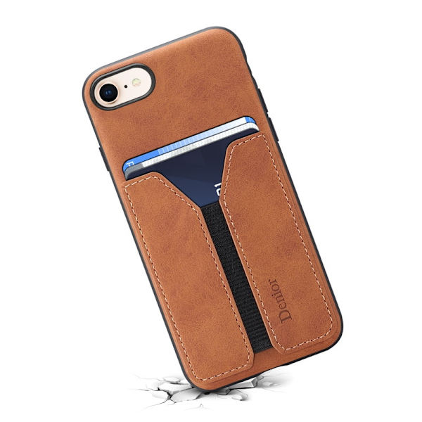 DENIOR Mobilskal till iPhone 16e Elastisk Kortficka PU Läder + TPU + PC - Brun