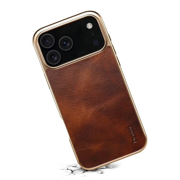 DENIOR Mobilskal till iPhone 17 Pro Max Äkta Läder Electroplating - Brun Brun