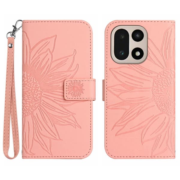 OnePlus 15 Plånboksfodral Sunflower Imprint Konstläder Rosa