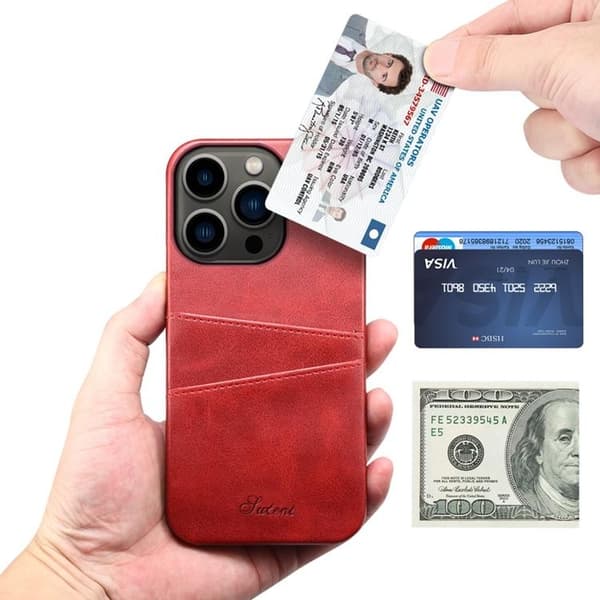 SUTENI iPhone 14 Pro -kuori korttitaskulla - Punainen Röd