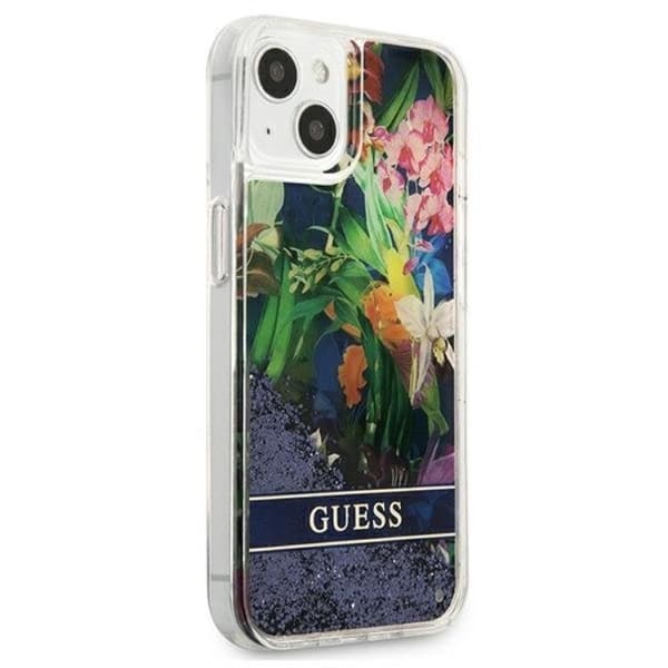 Guess iPhone 13 mini Skal Flower Liquid Glitter - Blå Blå
