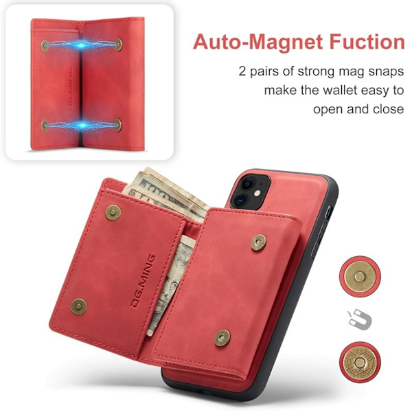 DG.MING M1 Wallet Mobilskal med Ställ för iPhone 11 - Röd