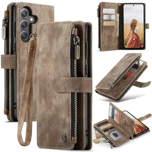 CASEME Konstläder Plånboksfodral för Samsung Galaxy S25 FE - Brun