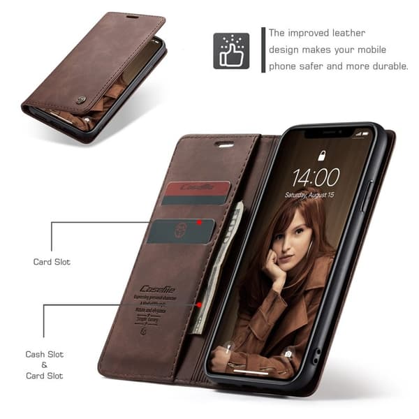 CASEME 013 KonstLäder Plånboksfodral för iPhone XR - Brun