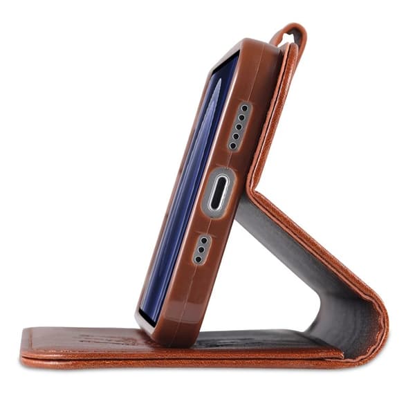 AZNS iPhone 15 Plånboksfodral Konstläder - Ställfunktion - Brun