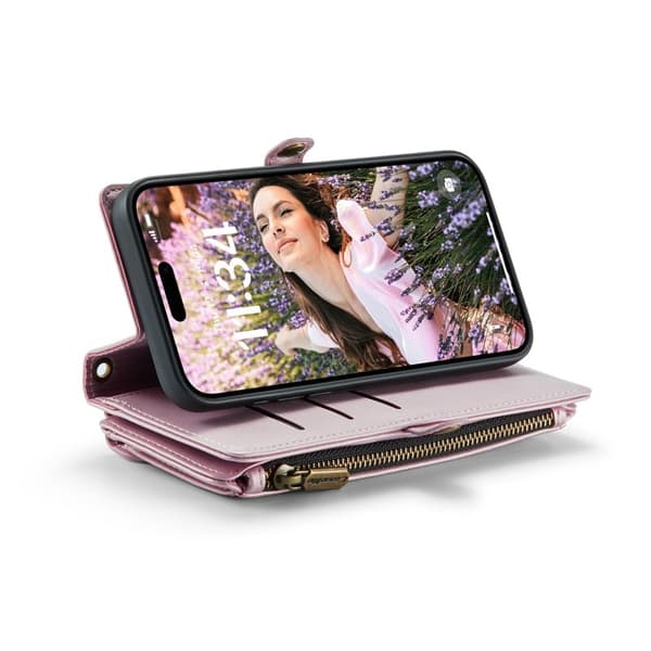 CASEME iPhone 16 Plus Plånboksfodral Konstläder med Dragkedja - Rosa