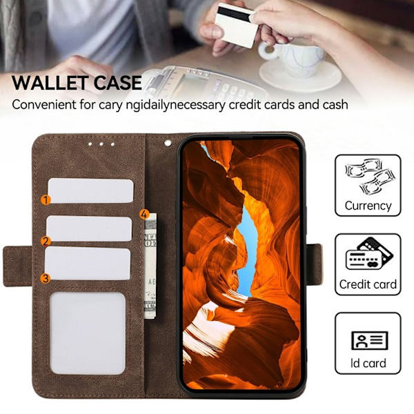 ABEEL iPhone 16e Plånboksfodral Konstläder Folio Ställ Brun