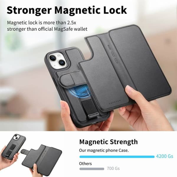 CASENEO iPhone 14 Plånboksfodral Magnetiskt RFID-Skydd Konstläder - Svart