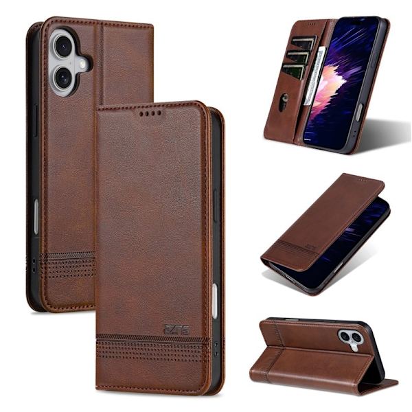 AZNS iPhone 16 Plånboksfodral Konstläder - Brun