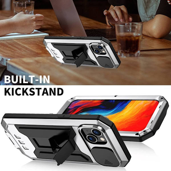 R-JUST Mobilskal till iPhone 14 med Slide Camera Cover i Silver