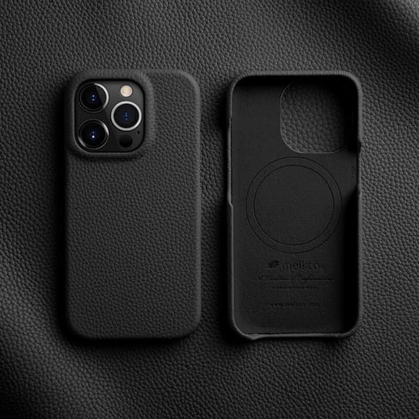 MELKCO Mobilskal till iPhone 15 Pro Max Magnetisk Äkta Läder + PC - Svart