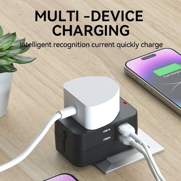 Wozinsky Universal Reseadapter 24W 2xUSB-A EU/US/AUS/UK- Svart