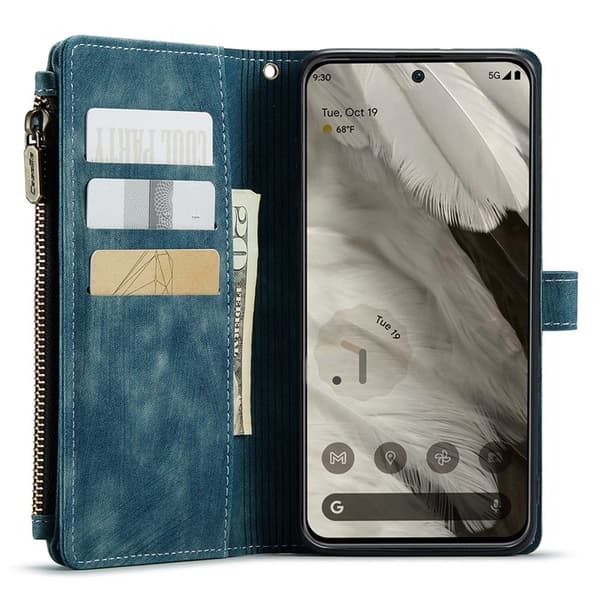 CASEME Konstläder Plånboksfodral för Google Pixel 8 med Rem - Blå
