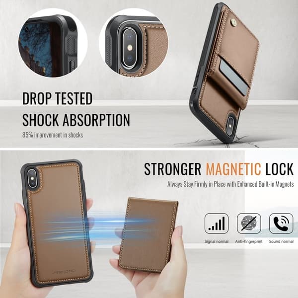 JEEHOOD J06 Mobilskal till iPhone XS Max Läder MagSafe RFID Skydd Brun