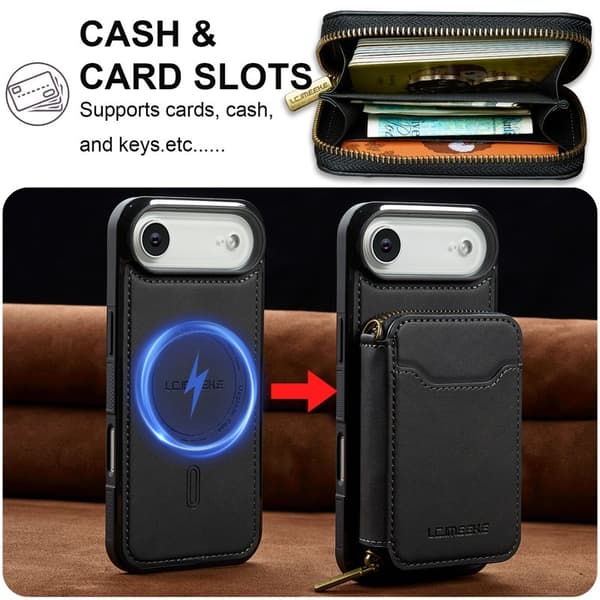 LC.IMEEKE L6 iPhone Air Plånboksfodral Magnetiskt - Svart Konstläder