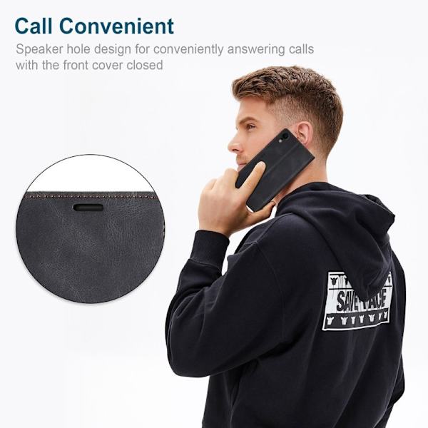 AUTSPACE A01 iPhone XR Plånboksfodral Konstläder - Svart