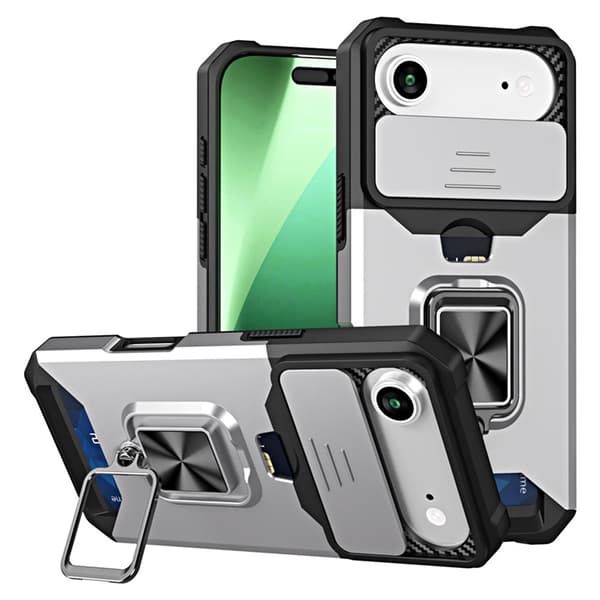 Mobilskal till iPhone Air Slide Lens Lid med Kortfack - Silver Silver