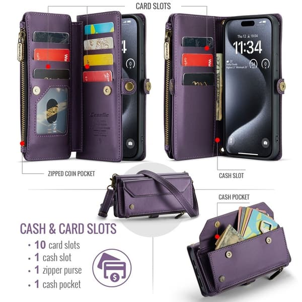 CASEME Plånboksfodral Konstläder till iPhone 16 Pro Max - Lila