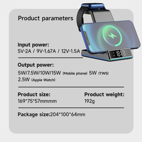 5in1 Z6 15W trådløs oplader iPhone / Apple Watch / AirPods / Digital k