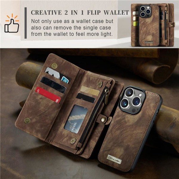CASEME iPhone 15 Pro Max Plånboksfodral 008 Detachable - Brun