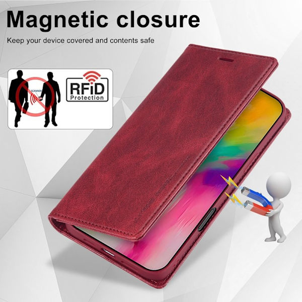 LC.IMEEKE iPhone 16 Pro Max Plånboksfodral Konstläder - Röd