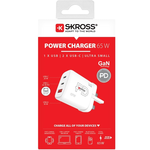 SKross Strømadapter 2x USB-C/USB-A - Hvid