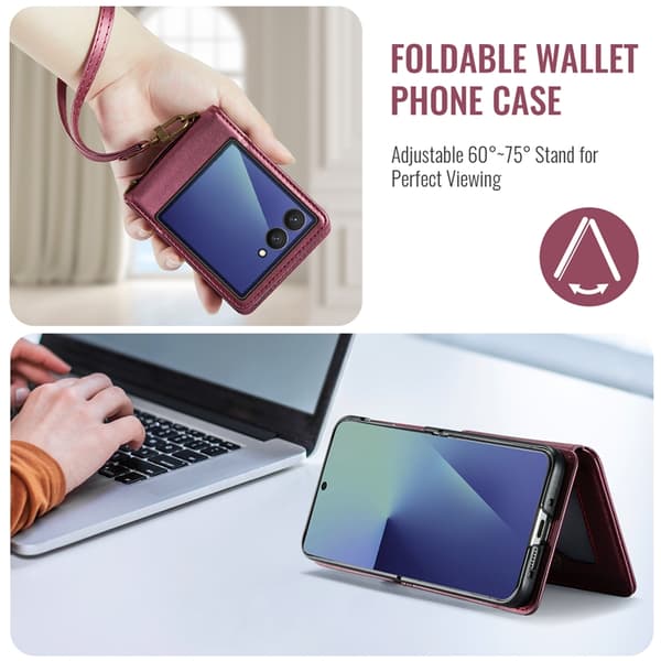 CASEME Galaxy Z Flip 7 Plånboksfodral RFID Blocking C22 - Röd Röd